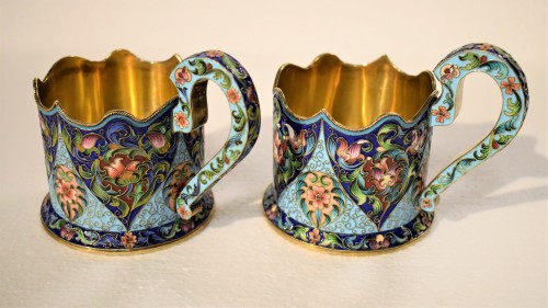 XXe siècle - Six Tasses en argent doré et émaux russes, Moscou 1908